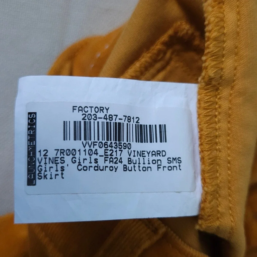 Vineyard Vines Girls 12 Corduroy Skirt Mustard Yellow Button Front Pockets Prepp
